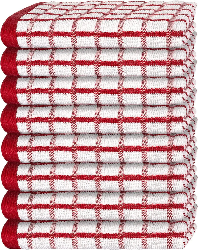 Premium Dish Towels for Kitchen with Hanging Loop 8 Pack 16x26 inch Red Color
